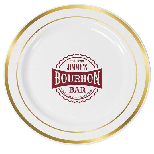 Good Friends Good Times Bourbon Bar Premium Banded Plastic Plates